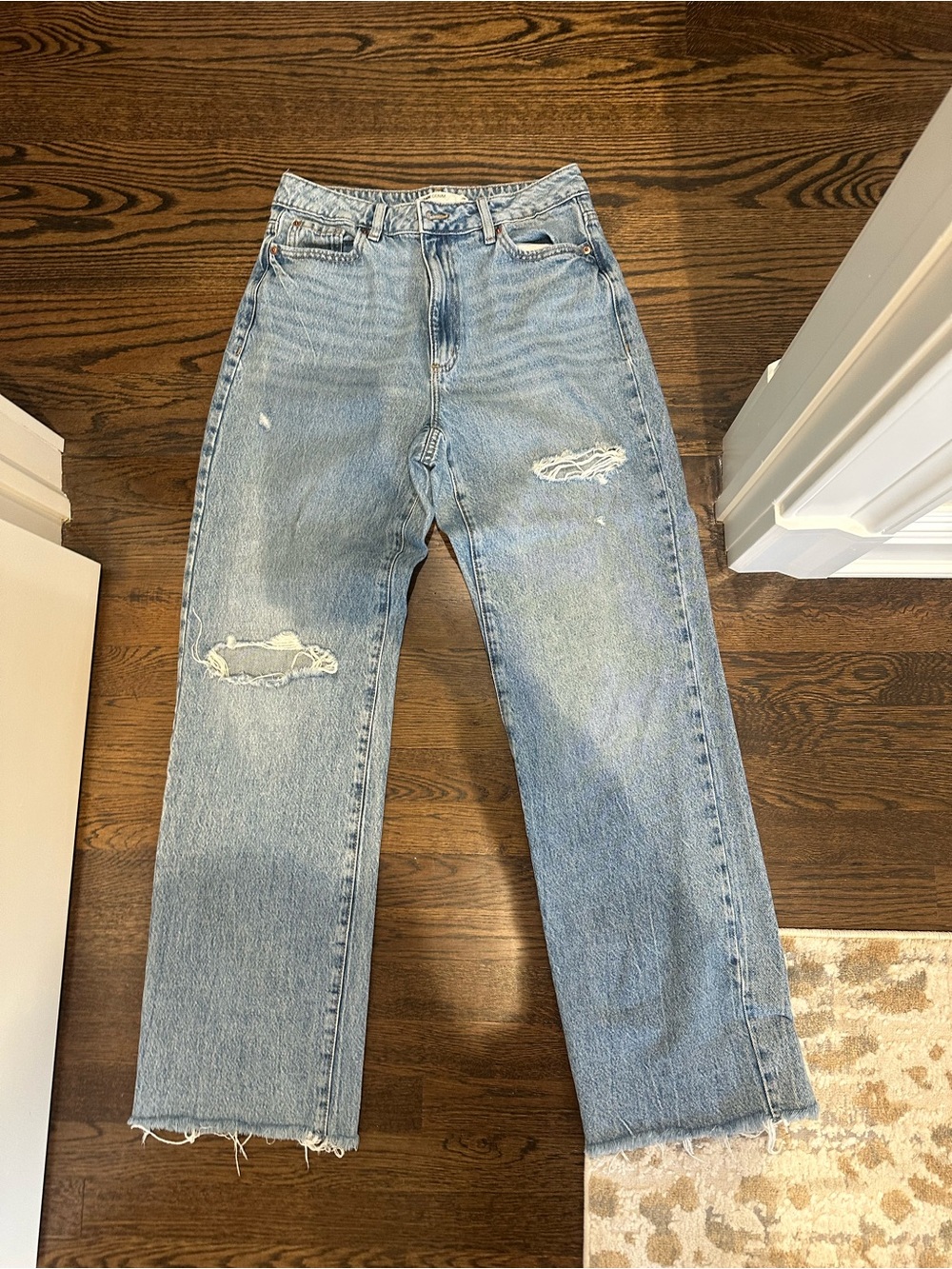 Garage Light Blue Distressed Wide-Leg Jeans
